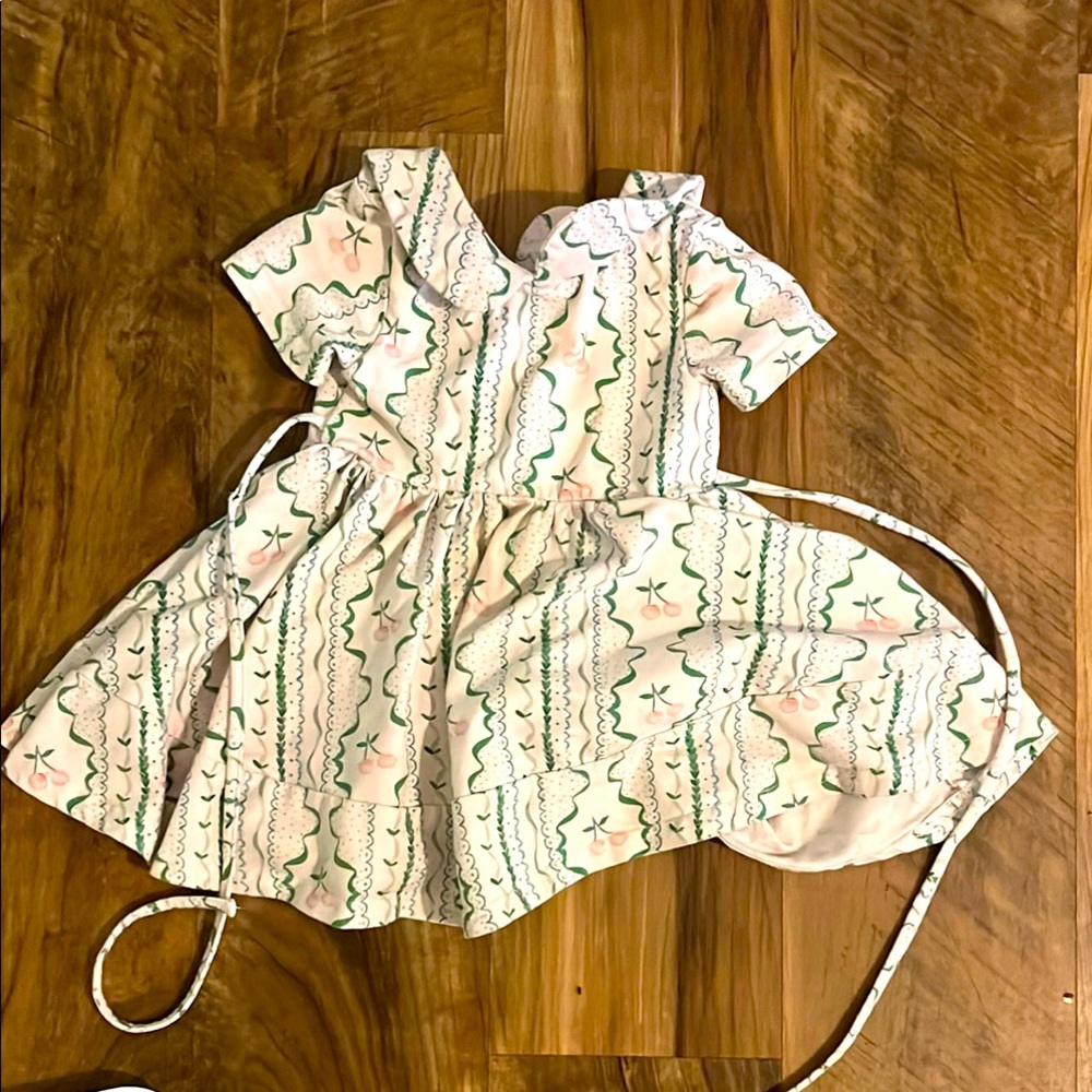 sweethoney baby Dress with Green and Pink cherry Pattern